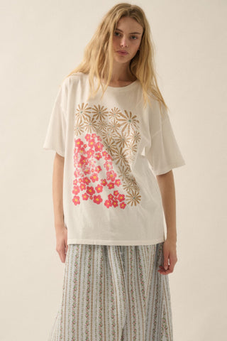 Hot Girl Duo Flowers Vintage Wash Oversized Graphic Cotton Tee