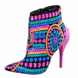 Hot Girl Pink Palms Sequined Ankle Boots - Hot Girl Apparel