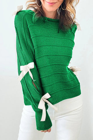 Hot Girl Bow Sleeve Cutout Knit Long Sleeve Top