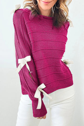 Hot Girl Bow Sleeve Cutout Knit Long Sleeve Top