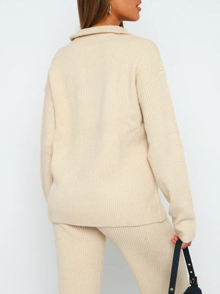 Hot Girl Neutrals Perfect Fit Quarter Zip Long Sleeve Top and Pants Sweater Set