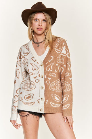 Hot Girl Paisley Color Block Oversized Cardigan