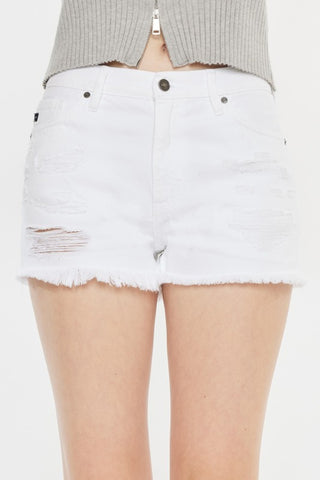 Hot Girl X Kancan Raw Hem Distressed Denim Shorts In White