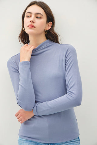 Hot Girl Be Cool Mock Neck Long Sleeve Top In Dusty Blue