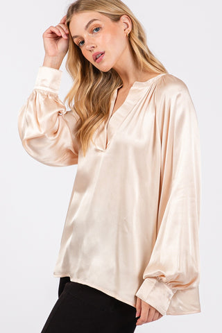 Hot Girl SAGE + FIG Notched Long Sleeve Blouse