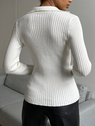 Hot Girl Oh Johnny Collar Ribbed Knit Long Sleeve Top