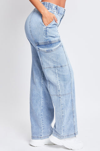 Hot Girl YMI High-Rise Straight Cargo Jeans In Light Wash - Hot Girl Apparel