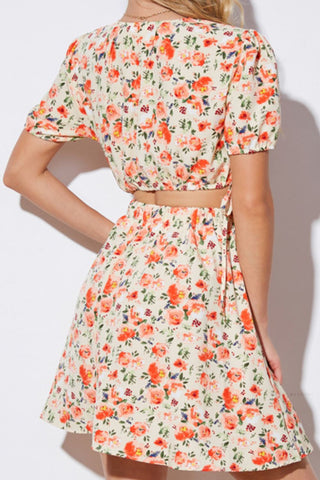 Hot Girl Floral Cutout Puff Sleeve Mini Dress - Hot Girl Apparel