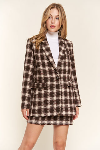 Hot Girl The Why Plaid Brushed One Button Blazer