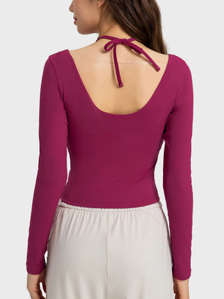 Hot Girl STRETCH Halter Neck Long Sleeve Active Top - Hot Girl Apparel