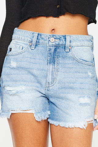 Hot Girl X Kancan High Waist Frayed Denim Shorts In Light Wash