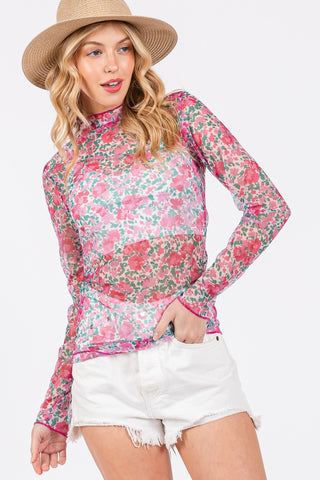 Hot Girl SAGE + FIG Floral Mesh Long Sleeve Top In Pink