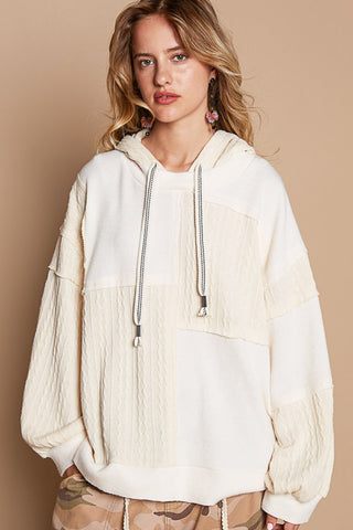 Hot Girl Exposed Seam Knit Hoodie In Cream