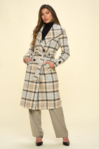 Hot Girl X Coalition LA Double-Breasted Plaid Coat with Belt