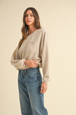 Hot Girl MABLE Malibu Vintage Embroidered Crop Sweatshirt In Beige