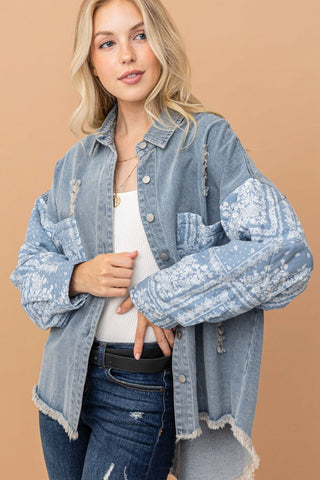 Hot Girl And The Why Paisley Quilted Sleeves Denim Shacket