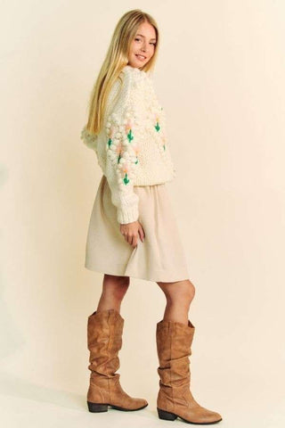 Hot Girl X Davi & Dani Floral Button Down Cardigan In Cream