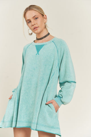 Hot Girl Jade By Jane Color Wash Exposed Seam Tunic Sweatshirt