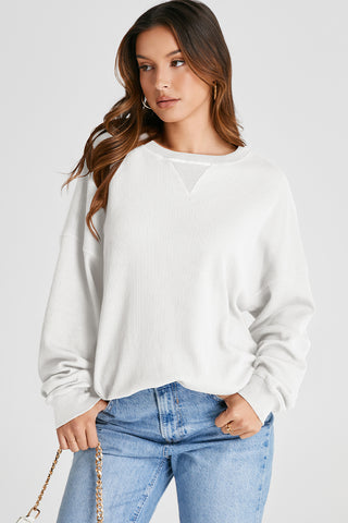 Hot Girl Waffle Knit Contrast Trim Sweatshirt