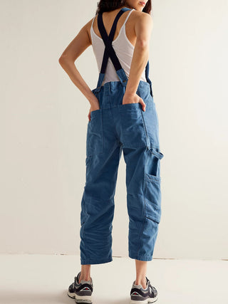 Hot Girl Pocketed Contrast Strap Denim Overalls