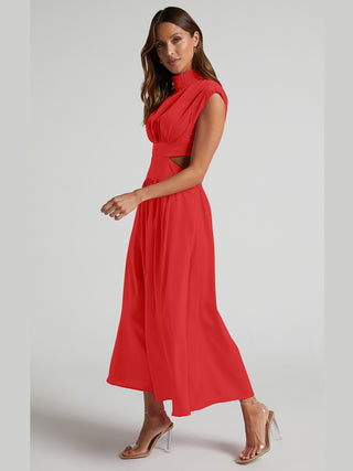 Hot Girl Cutout Mock Neck Sleeveless Ruched Midi Dress - Hot Girl Apparel