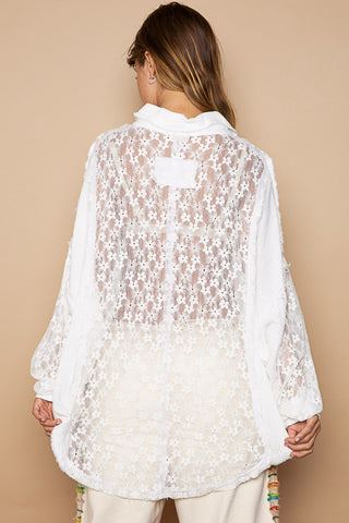 Hot Girl Boho Oversized Lace Button-Down Shirt In White - Hot Girl Apparel