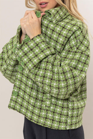 Hot Girl HYFVE Tweed Plaid Button Up Collared Jacket In Green