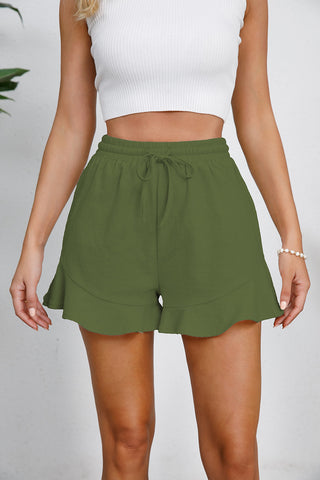 Hot Girl Drawstring Ruffle Hem Linen Shorts - Hot Girl Apparel