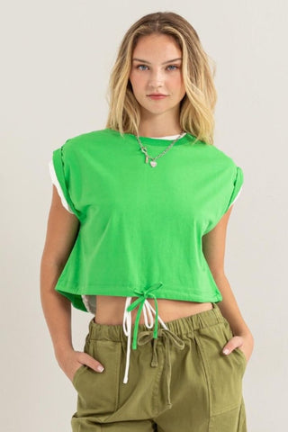 Hot Girl HYFVE Drawstring Hem In Green Short Sleeve Crop Top