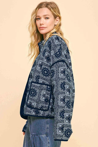 Hot Girl X Davi & Dani Vintage Paisley Open Front Jacket In Navy