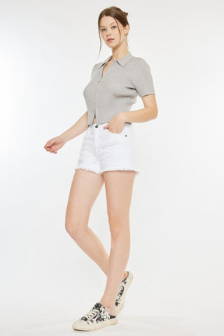 Hot Girl X Kancan Raw Hem Distressed Denim Shorts In White