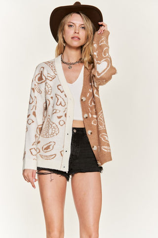 Hot Girl Paisley Color Block Oversized Cardigan