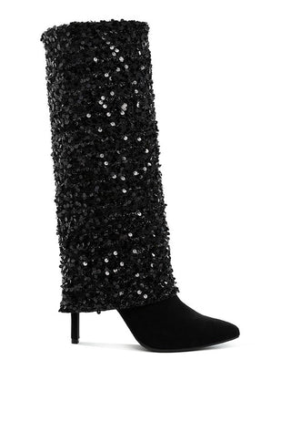 Hot Girl X London Rag Sin City Sequinned Fold-Over Calf Boots