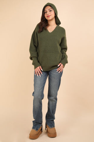 Hot Girl Like Home Seam Detail Cotton Hooded Sweater In Olive