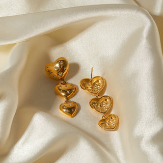 HGA Rhinestone Heart Drop Gold Earrings - Hot Girl Apparel