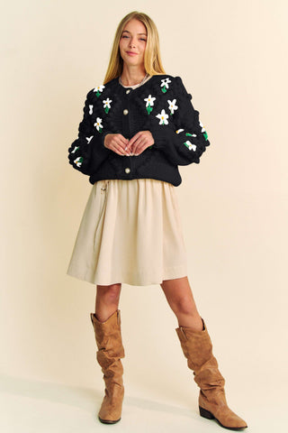 Hot Girl X Davi & Dani Floral Button Down Cardigan In Black