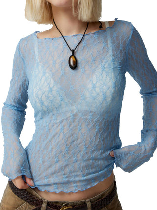 Hot Girl Lindy Boat Neck Lace Long Sleeve Top