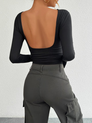 Hot Girl Backless Crewneck Long Sleeve Top