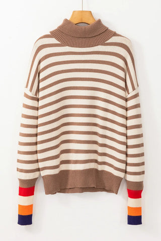 Hot Girl Striped Turtleneck Contrast Wrist Sweater