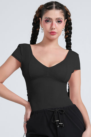 Hot Girl V-Neck Cap Sleeve Open Back Fitted T-Shirt - Hot Girl Apparel