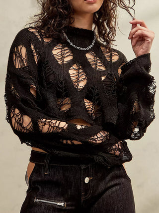 Hot Girl Grunge Cutout Cropped Long Sleeve Top