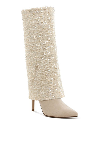 Hot Girl X London Rag Sin City Sequinned Fold-Over Calf Boots