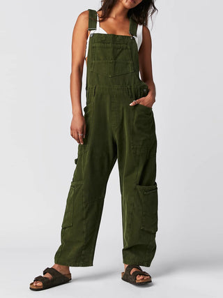 Hot Girl Pocketed Contrast Strap Denim Overalls