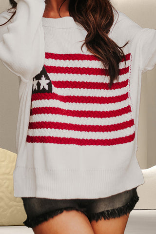 Hot Girl USA Crewneck Knit Long Sleeve Top In White - Hot Girl Apparel