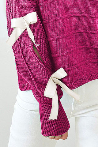 Hot Girl Bow Sleeve Cutout Knit Long Sleeve Top