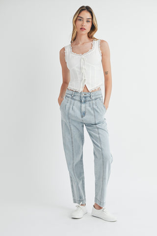 Hot Girl MABLE Pleated Front Detail Straight Leg Jeans