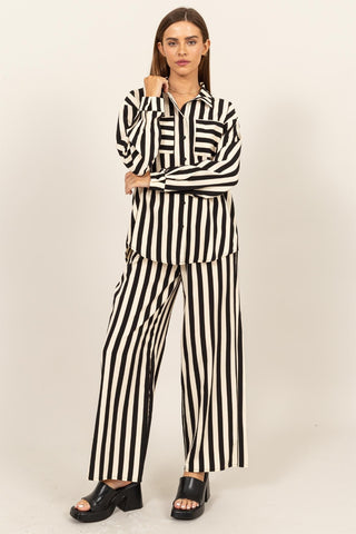 Hot Girl HYFVE Striped Button Up Shirt and Pants Two Piece Set