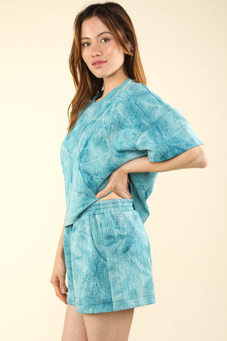 Hot Girl Quilted Washed Crop Top and Shorts Two Piece Lounge Set In Teal