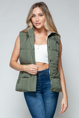 Hot Girl Snobbish Snap and Zip Closure Hooded Vest In Olive