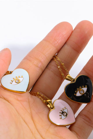 HGA Heart & Evil Eye Shape 18K Gold Plated Pendant Necklace - Hot Girl Apparel